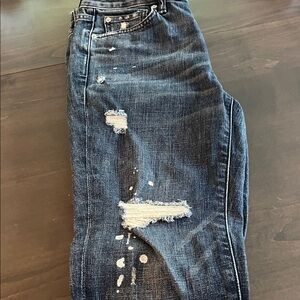 Distressed Blue Straight Leg Jeans